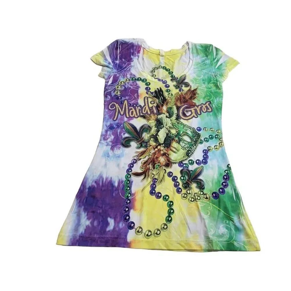 Love Stitch Mardi Gras fitted top S